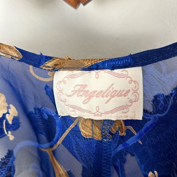 VINTAGE Floral Lace Nightie Blue Gold GUC P519 - Picture 3 of 4